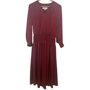 Brochu Walker Merlot Ruched Waist Long Sleeve Midi Dress Size S